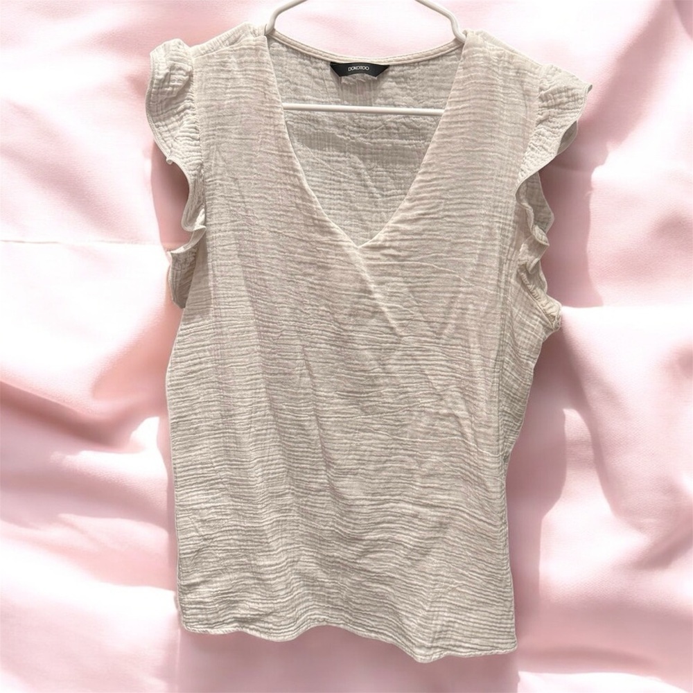 Dokotoo Cream Ruffle Sleeve Blouse LARGE